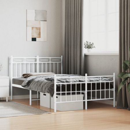Cadru de pat metalic cu tăblie, alb, 120x200 cm - Img 1