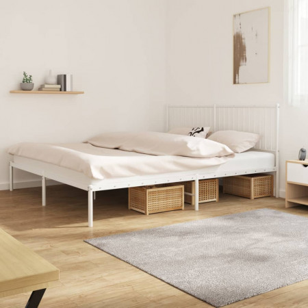 Cadru de pat metalic cu tăblie, alb, 193x203 cm