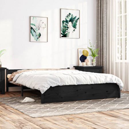Cadru de pat, negru, 140x190 cm, lemn masiv