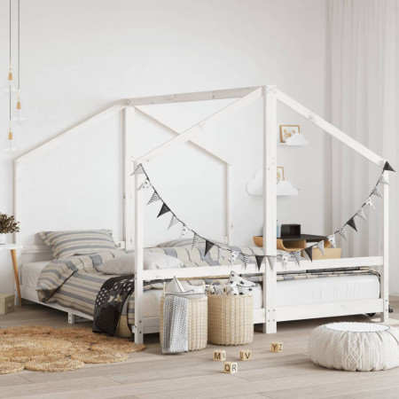 Cadru de pat pentru copii, alb, 2x(90x200)cm, lemn masiv de pin