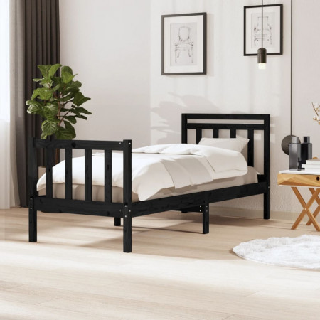 Cadru de pat Single, negru, 90x190 cm, lemn masiv