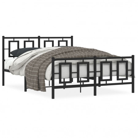 Cadru pat metalic cu tăblie de cap/picioare, negru, 140x200 cm - Img 1