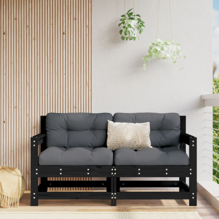Canapea de colț de grădină, 2 buc., negru, lemn masiv de pin - Img 1