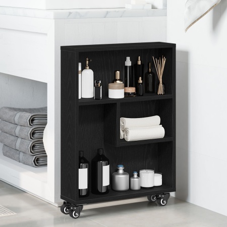 Cărucior de depozitare îngust Stejar Negru 48x13x68 cm Lemn prelucrat