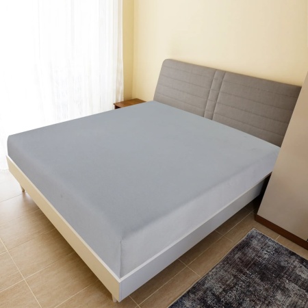 Cearșaf de pat cu elastic, gri, 90x200 cm, bumbac
