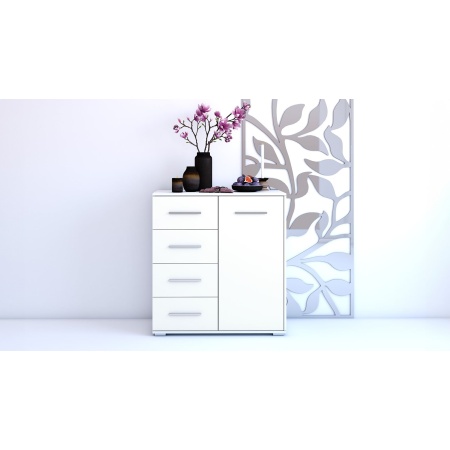 Comoda mini stela 1d4s, pal alb, 90x95x45 cm