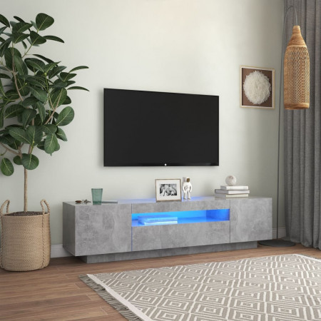 Comodă TV cu lumini LED, gri beton, 160x35x40 cm - Img 1