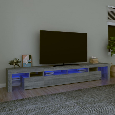 Comodă TV cu lumini LED, gri sonoma, 260x36,5x40cm - Img 1