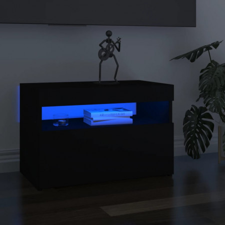 Comodă TV cu lumini LED, negru, 60x35x40 cm