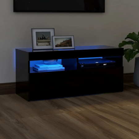 Comodă TV cu lumini LED, negru, 90x35x40 cm