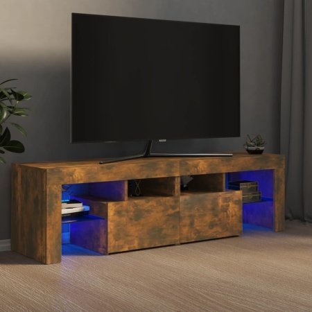 Comodă TV cu lumini LED, stejar fumuriu 140x36,5x40 cm - Img 1