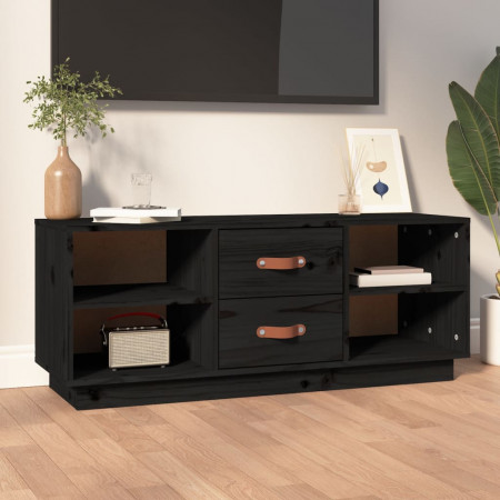 Comodă TV, negru, 100x34x40 cm, lemn masiv de pin