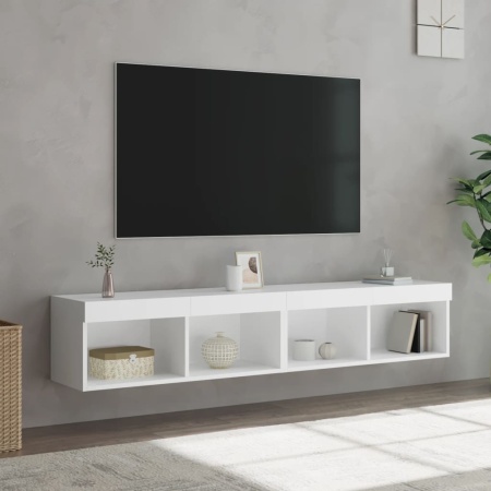 Comode TV cu lumini LED, 2 buc., alb, 60x30x30 cm