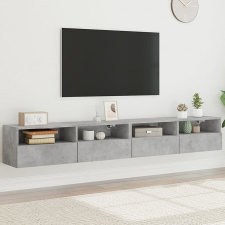 Comode TV de perete, 2 buc., gri beton, 100x30x30 cm, lemn