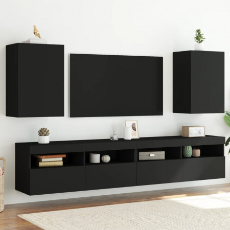 Comode TV de perete, 2 buc. negru, 40,5x30x60 cm lemn prelucrat