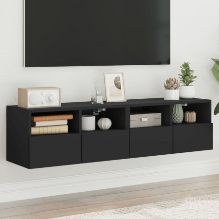 Comode TV de perete, 2 buc., negru, 60x30x30 cm, lemn