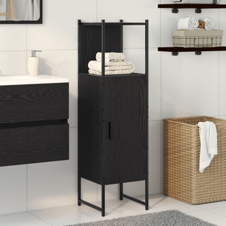 Consolă de baie Negru Stejar 33x33x120,5 cm Lemn prelucrat