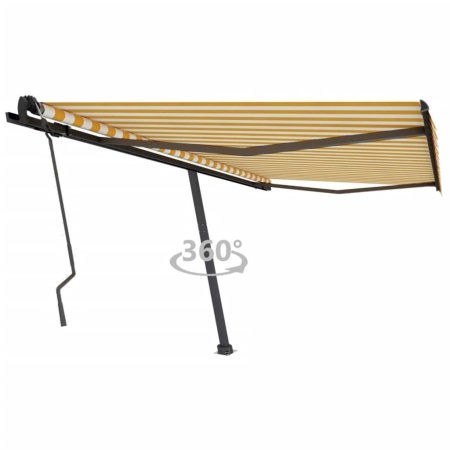 Copertină autonomă retractabilă manual, galben/alb, 450x350 cm