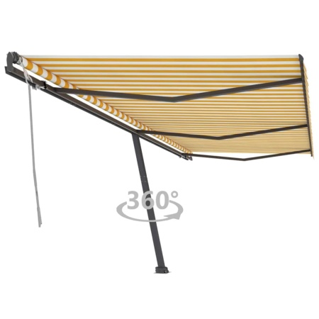 Copertină autonomă retractabilă manual, galben&alb, 600x300 cm