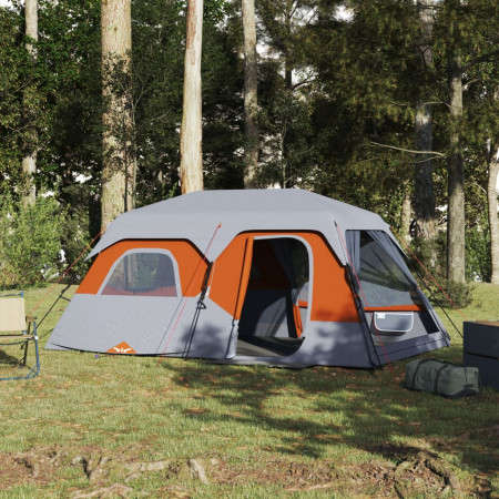 Cort de camping 9 pers., gri/oranj, impermeabil, setare rapidă