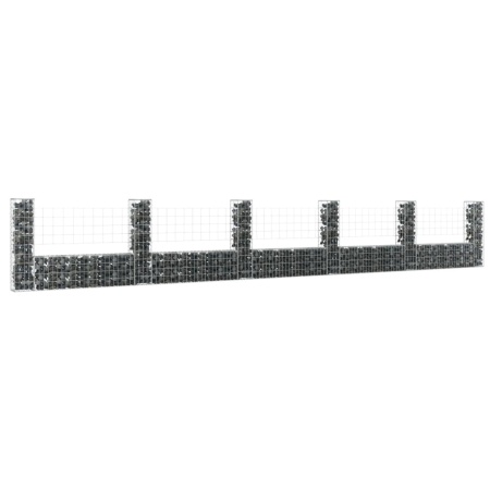Coș gabion în formă de U cu 6 stâlpi, 620x20x100 cm, fier
