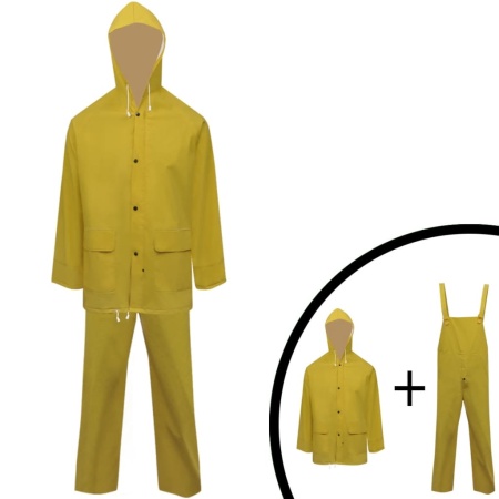 Costum de ploaie impermeabil cu glugă, XL, galben, 2 piese