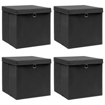 Cutii depozitare cu capace, 4 buc. negru, 32x32x32 cm, textil - Img 1