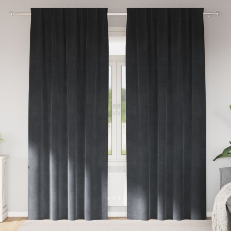 Draperii Blackout cu Bandă Superioară 2 buc Gri deschis Catifea