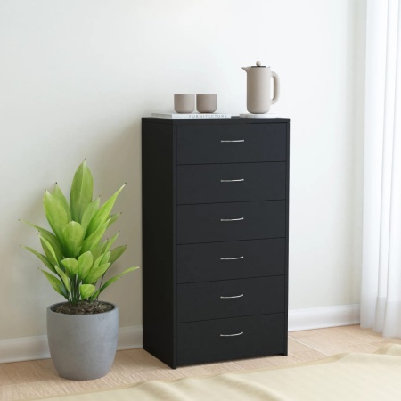 Dulap cu 6 sertare, negru, 50x34x96 cm, lemn prelucrat