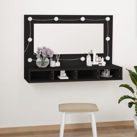 Dulap cu oglindă și LED, negru, 90x31,5x62 cm