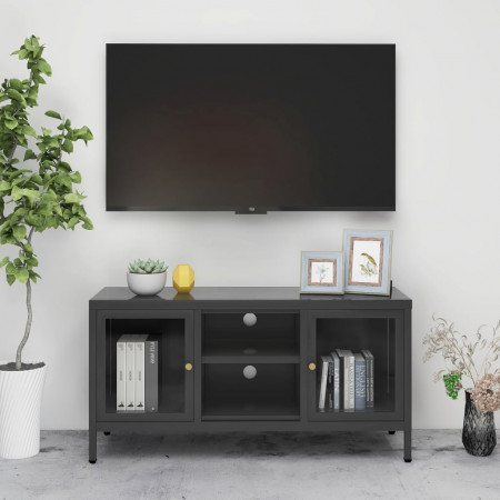 Dulap TV, antracit, 105x35x52 cm, oțel și sticlă
