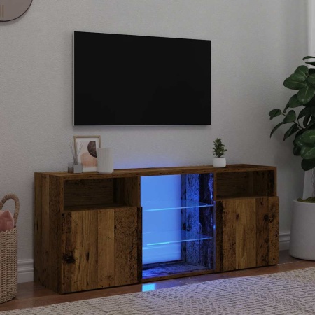 Dulap TV cu lumini LED lemn vechi 120x30x50 cm lemn prelucrat