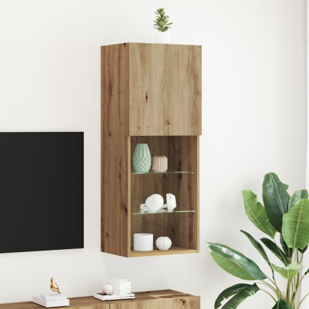 Dulap TV cu lumini LED Stejar Artisan 40,5x30x102 cm