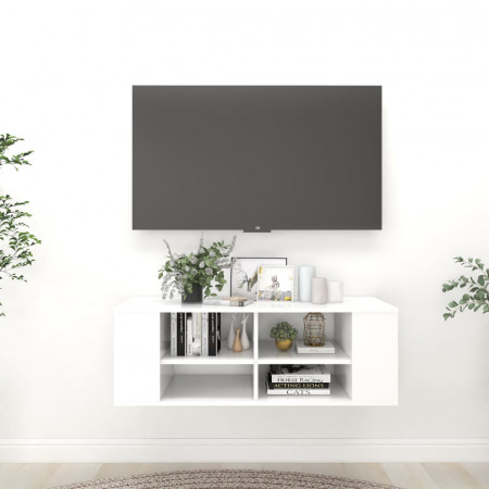 Dulap TV montat pe perete, alb, 102x35x35 cm, PAL - Img 1