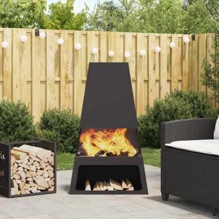 Focar cu Depozitare pentru Lemne Negru 60x35x100 cm Oțel