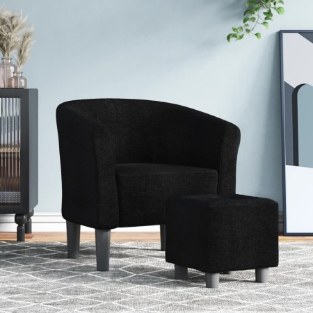 Fotoliu tip cuvă cu taburet, negru, material textil