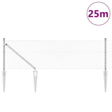 Gard de plasă cu lanț cu 13 stâlpi de vârf 0.8x25 m Oțel galvanizat