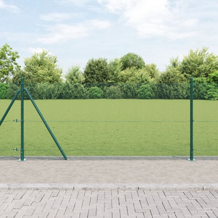 Gard din sârmă sudată cu 7 stâlpi flanșați Verde 0.8x10 m Oțel