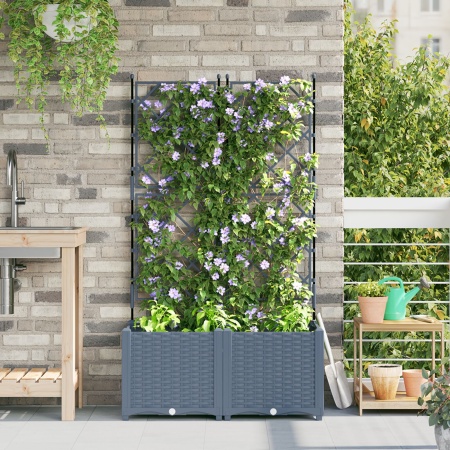 Ghiveci de Grădină cu Trellis 2 buc Gri deschis 80x40x143 cm