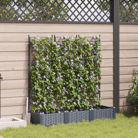 Ghiveci de Grădină cu Trellis 3 pcs Gri 120x40x125.5 cm