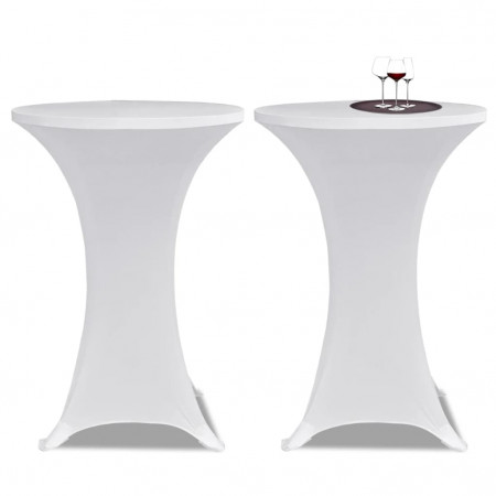 Husă de masă cu picior Ø70 cm, 4 buc., alb, elastic - Img 1
