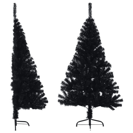 Jumătate de brad de Crăciun cu suport, negru, 150 cm, PVC