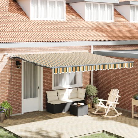 Markiză Retractabilă Automată cu LED Verde și Galben 400x300 cm, Material de înlocuire pentru markiză pentru cadru de 4x3 m Verde și Galben