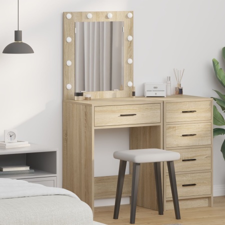 Masa de toaletă cu lumini LED, stejar sonoma, 50x41x135 cm