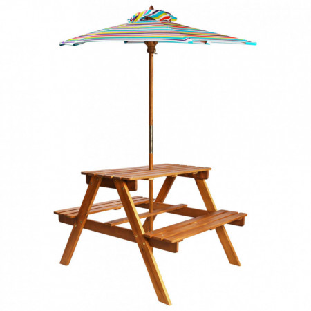 Masă picnic pentru copii cu umbrelă, 79x90x60 cm, lemn acacia - Img 1