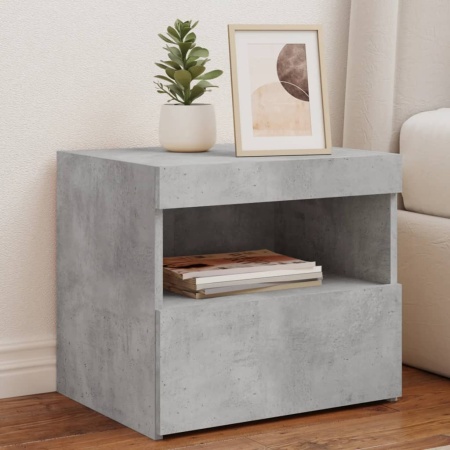 Noptieră cu lumini LED, gri beton, 50x40x45 cm