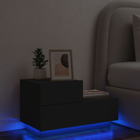 Noptieră cu lumini LED, negru, 70x36x40,5 cm