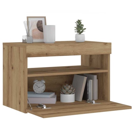Noptiera cu lumini LED Stejar Artisan 60x35x40cm Lemn prelucrat