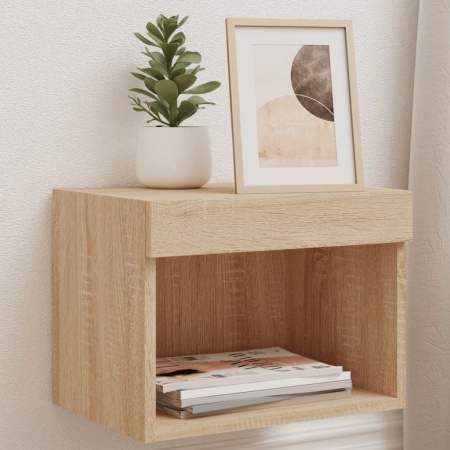 Noptiere cu lumini LED montate pe perete, 2 buc., stejar sonoma