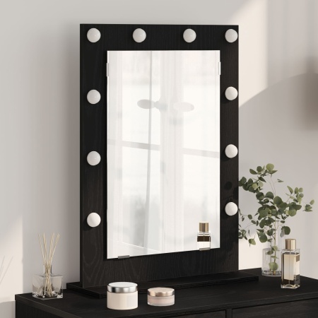 Oglindă cu LED-uri Negru Stejar 70x50x18 cm